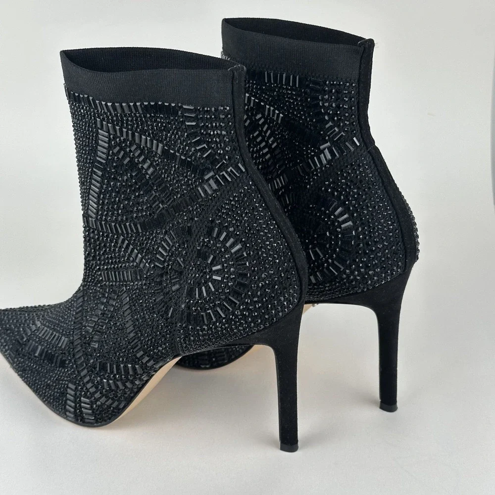 Thalia Sodi Kami Womens US 9 Embellished Heel Bootie Black Flyknit